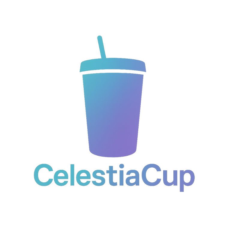 Gradient blue cup icon with 'CelestiaCup' text on a white background